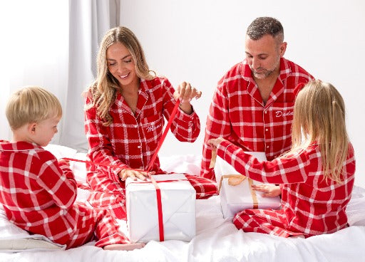 Family Christmas personalised embroidered woven red check pyjamas