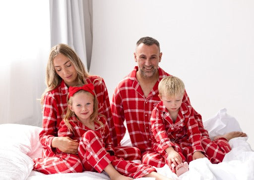 Family Christmas personalised embroidered woven red check pyjamas