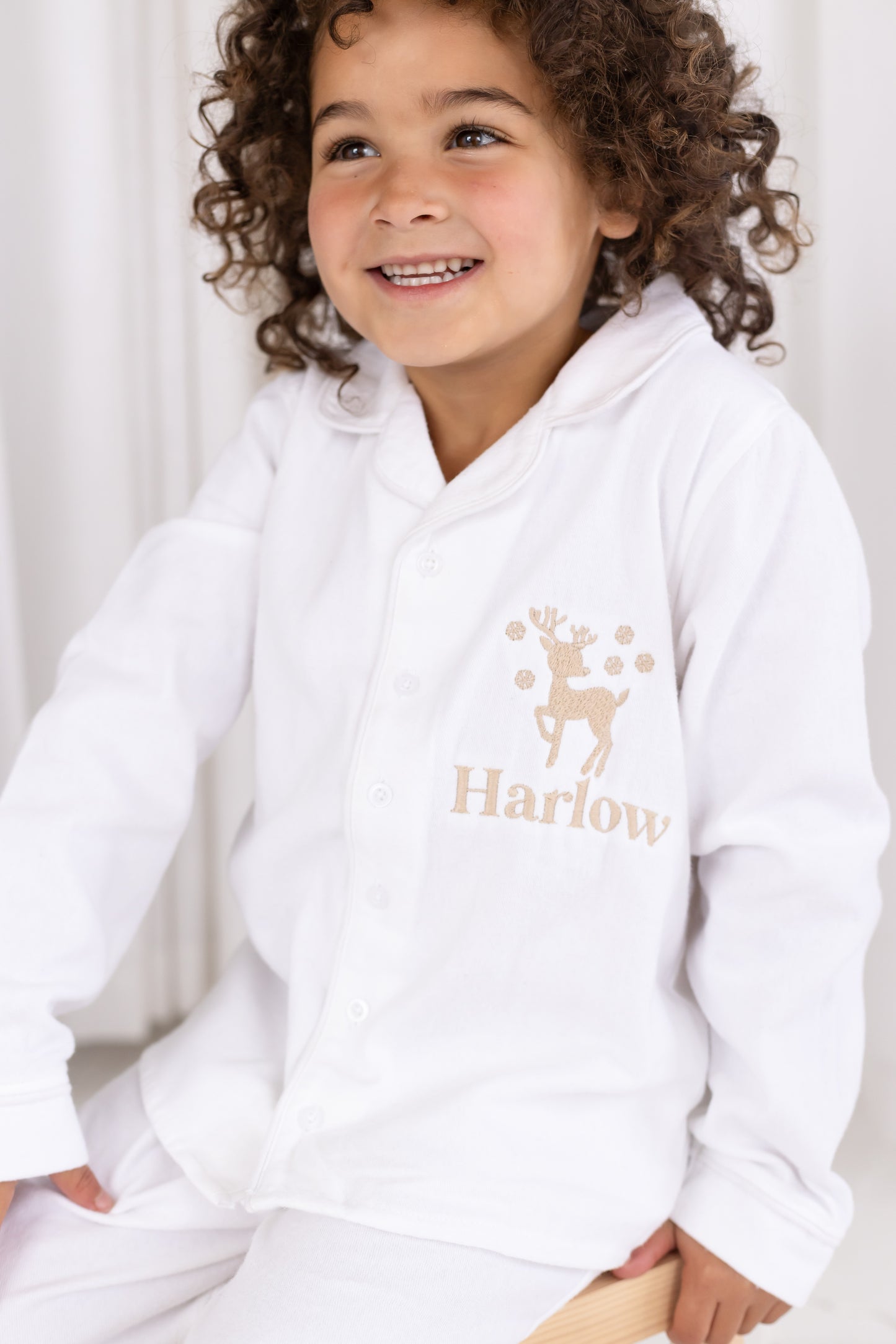 'When i wake' Christmas personalised embroidered front and back Reindeer pyjamas