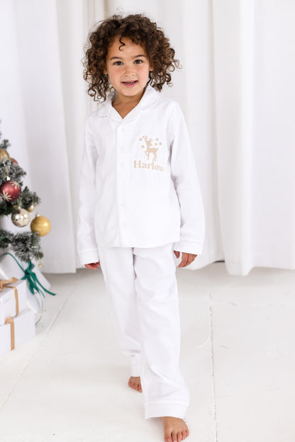 'When i wake' Christmas personalised embroidered front and back Reindeer pyjamas