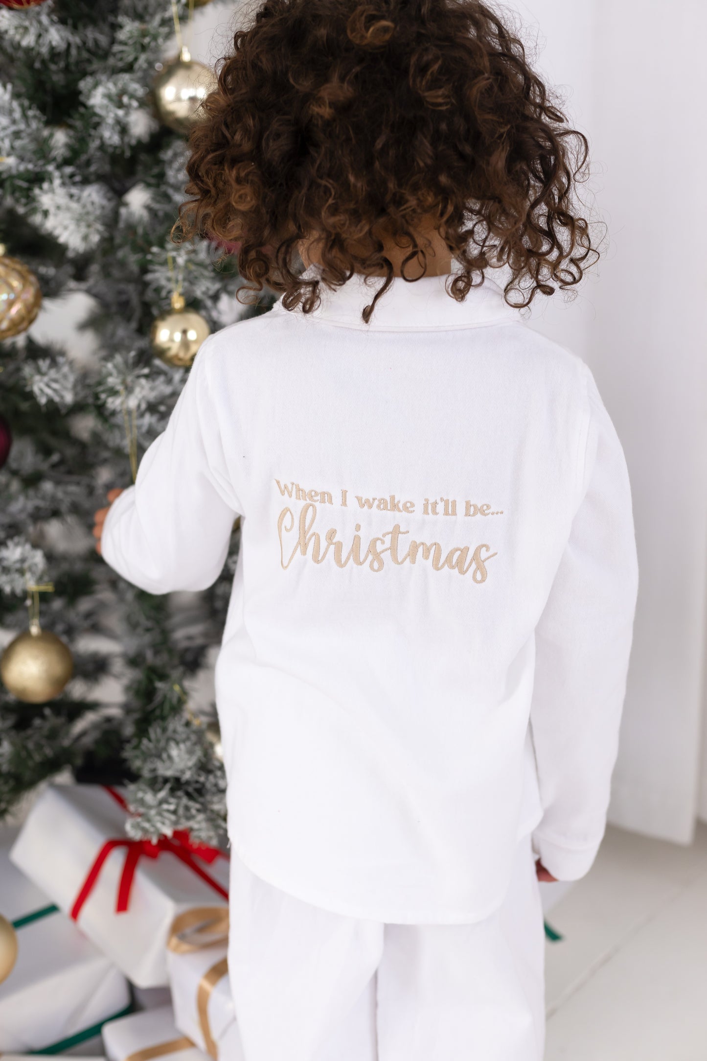 'When i wake' Christmas personalised embroidered front and back Reindeer pyjamas