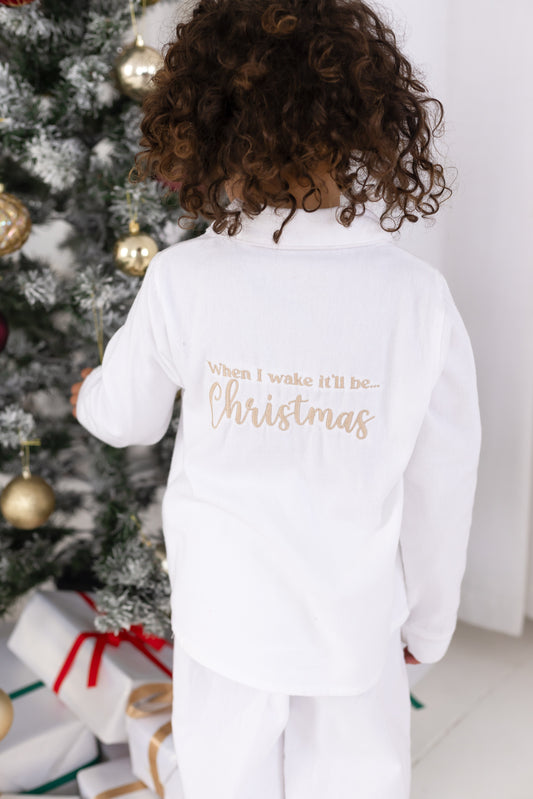 'When i wake' Christmas personalised embroidered front and back Reindeer pyjamas