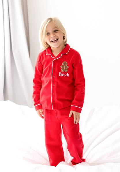 'When i wake' Christmas personalised embroidered front and back Gingerbread pyjamas