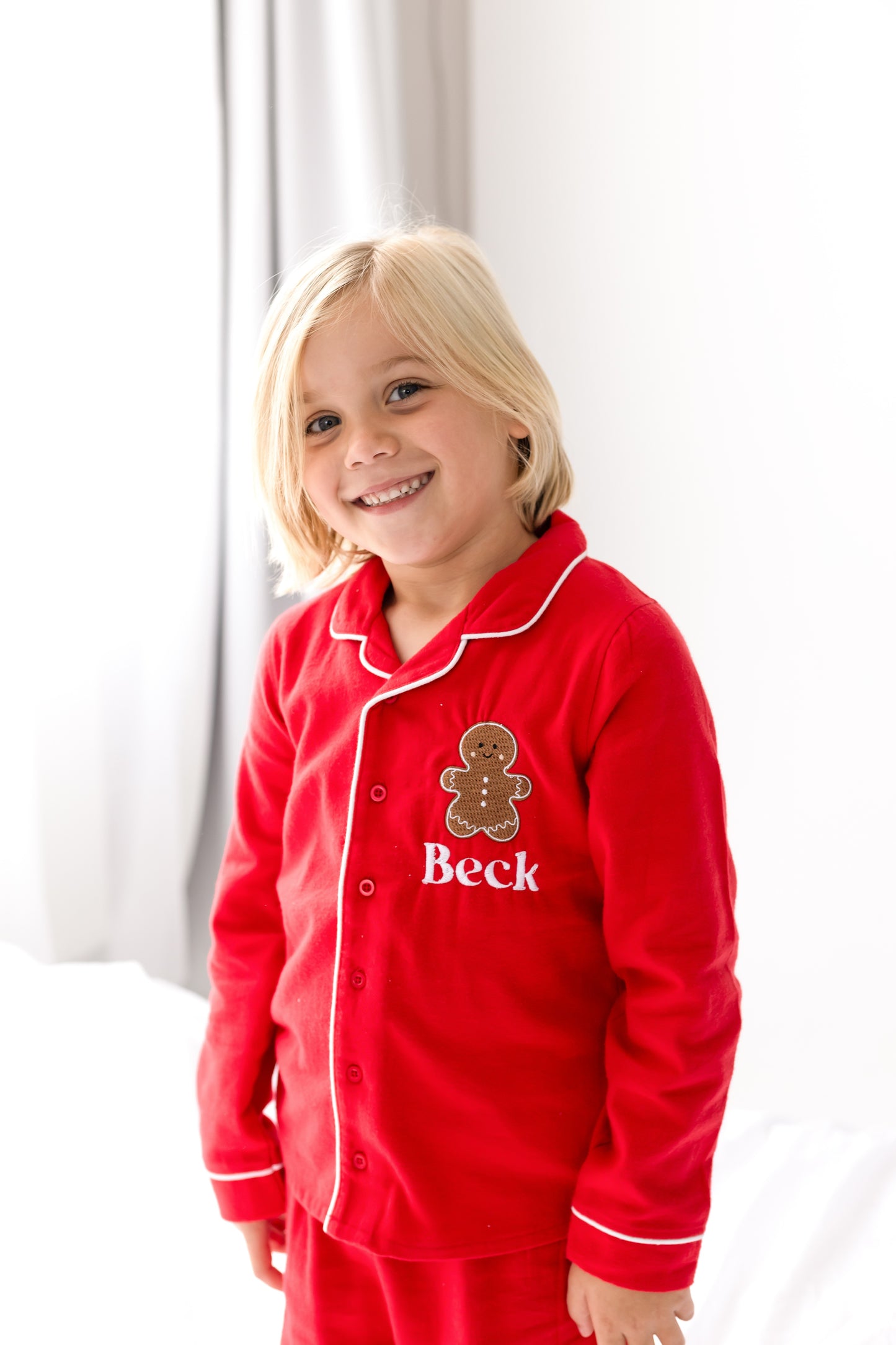 'When i wake' Christmas personalised embroidered front and back Gingerbread pyjamas