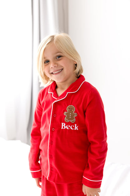 'When i wake' Christmas personalised embroidered front and back Gingerbread pyjamas