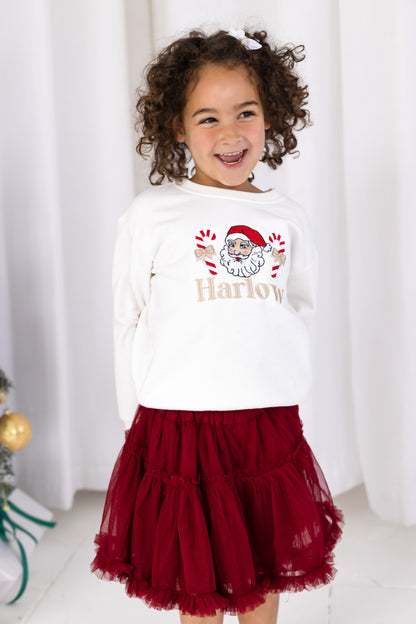 Vintage Santa and Candy Cane Embroidered Personalised Christmas Sweatshirt Jumper