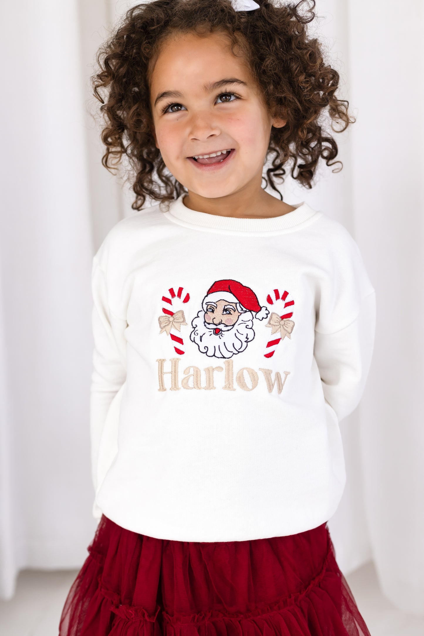 Vintage Santa and Candy Cane Embroidered Personalised Christmas Sweatshirt Jumper