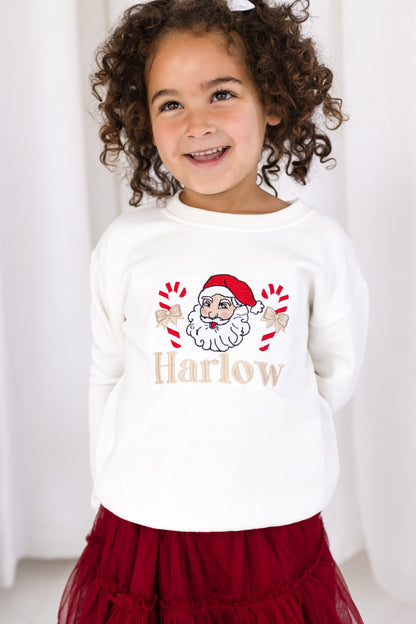 Vintage Santa and Candy Cane Embroidered Personalised Christmas Sweatshirt Jumper