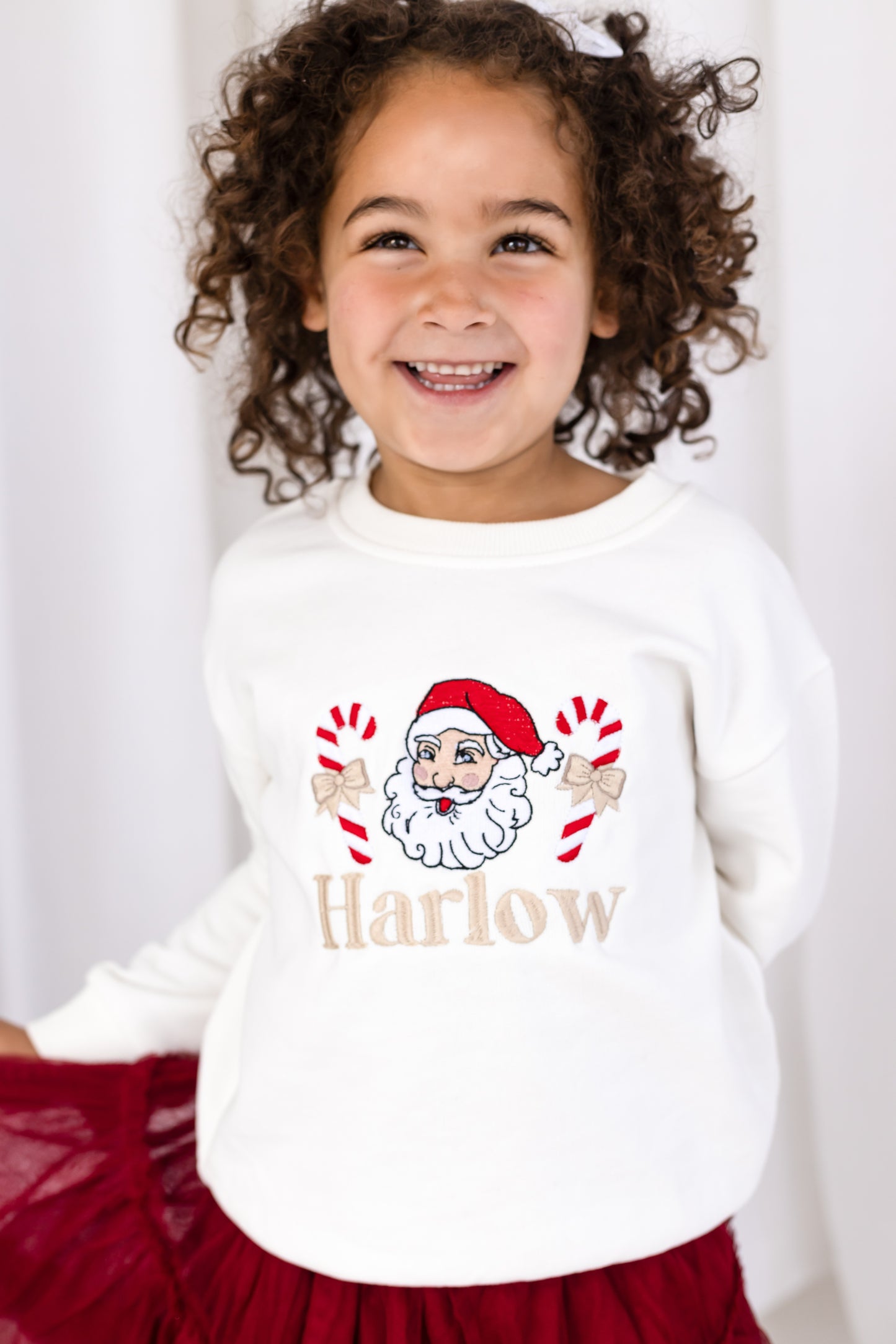 Vintage Santa and Candy Cane Embroidered Personalised Christmas Sweatshirt Jumper