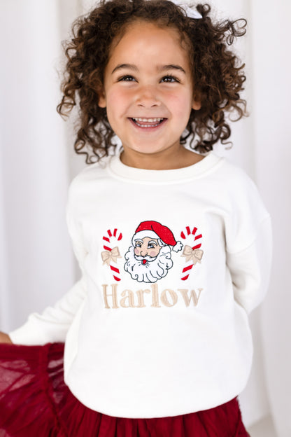 Vintage Santa and Candy Cane Embroidered Personalised Christmas Sweatshirt Jumper