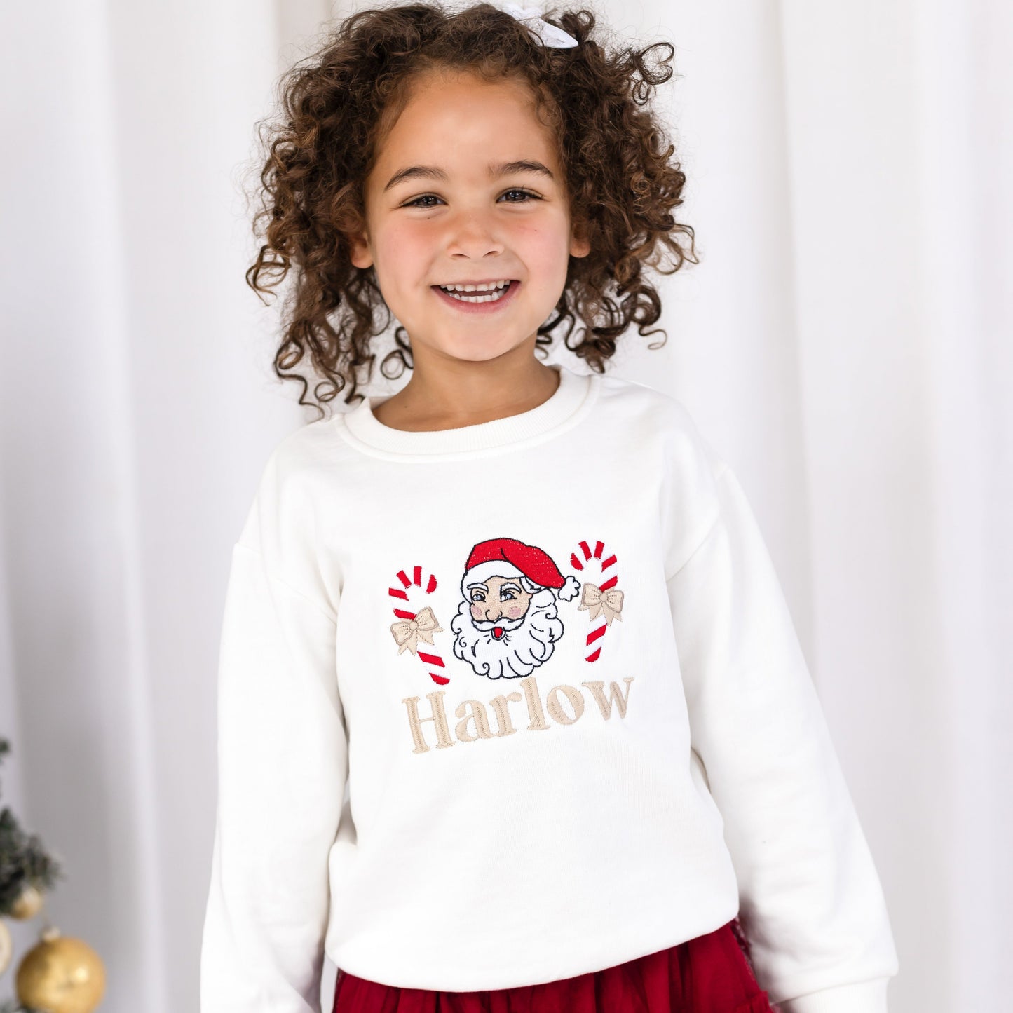Vintage Santa and Candy Cane Embroidered Personalised Christmas Sweatshirt Jumper