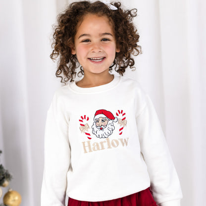 Vintage Santa and Candy Cane Embroidered Personalised Christmas Sweatshirt Jumper