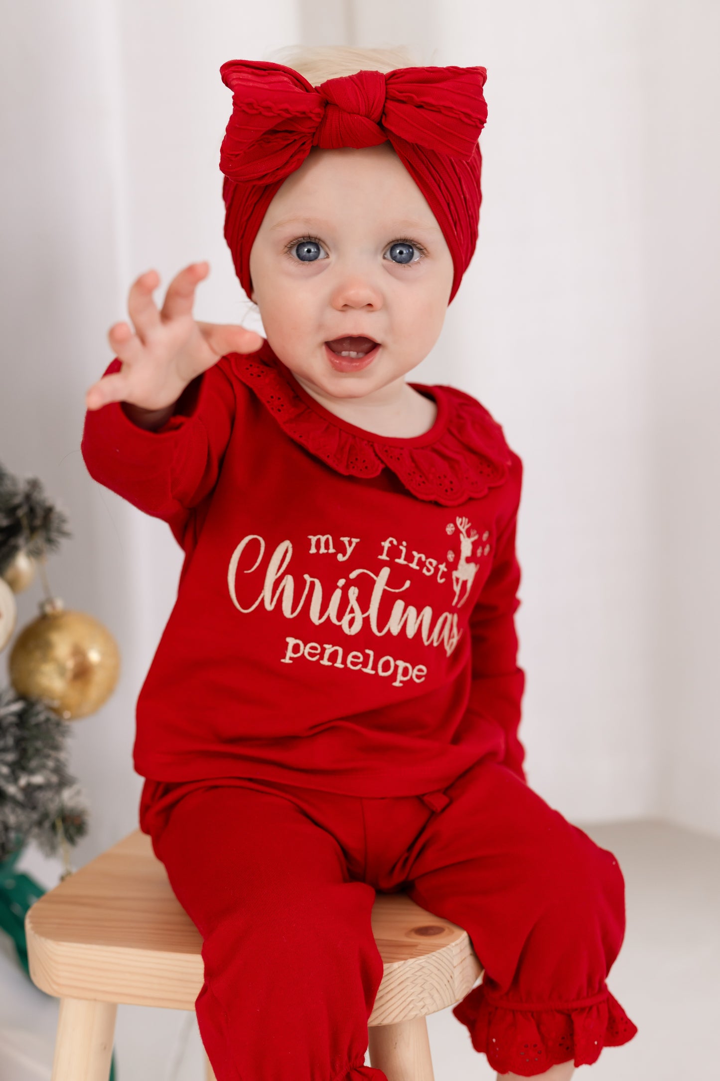 'My First Christmas' embroidered personalised frill collar pyjamas