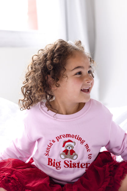 'Santa's Promoting me to Big Sister/Brother' embroidered Christmas New Baby Announcement Sweatshirt