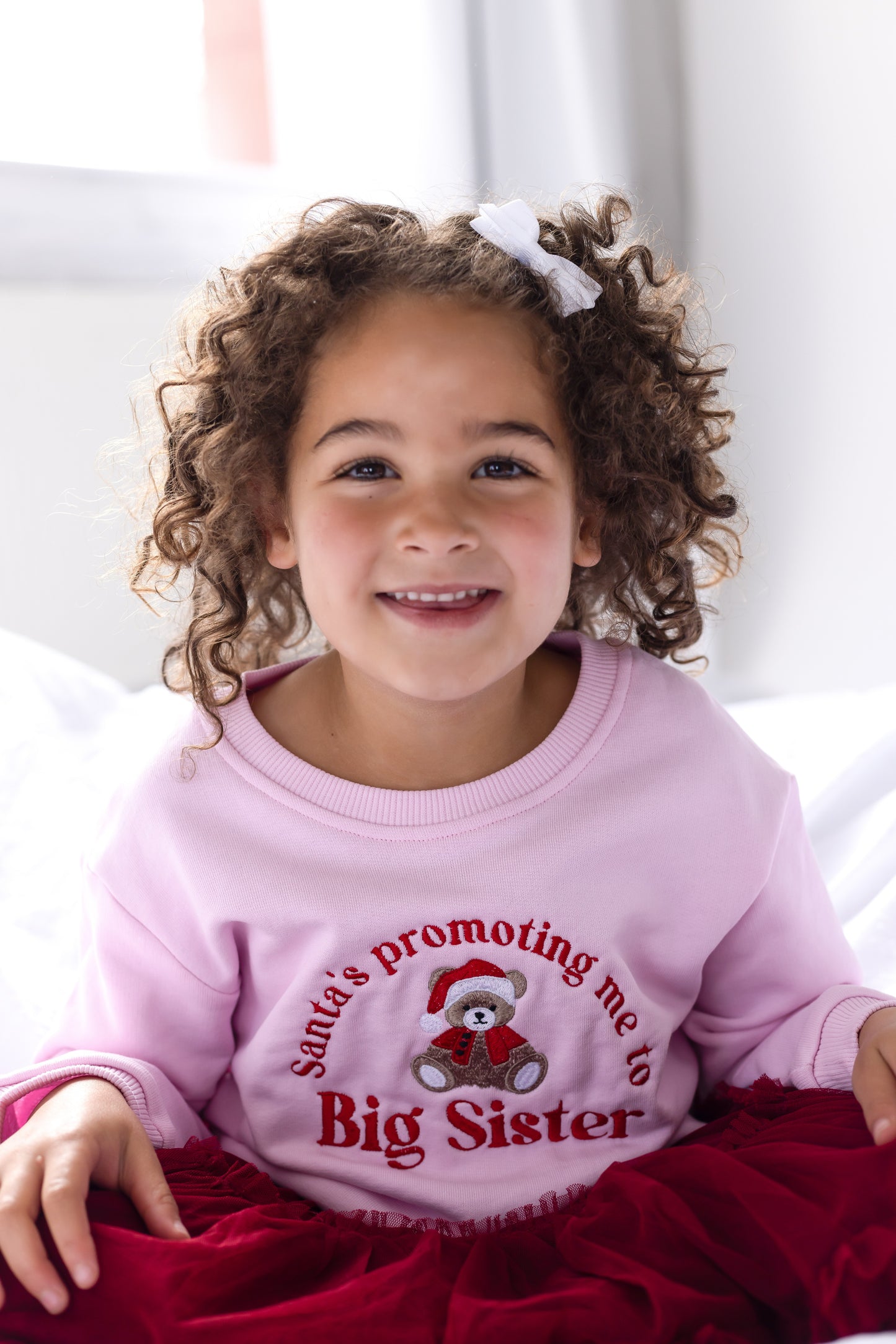 'Santa's Promoting me to Big Sister/Brother' embroidered Christmas New Baby Announcement Sweatshirt