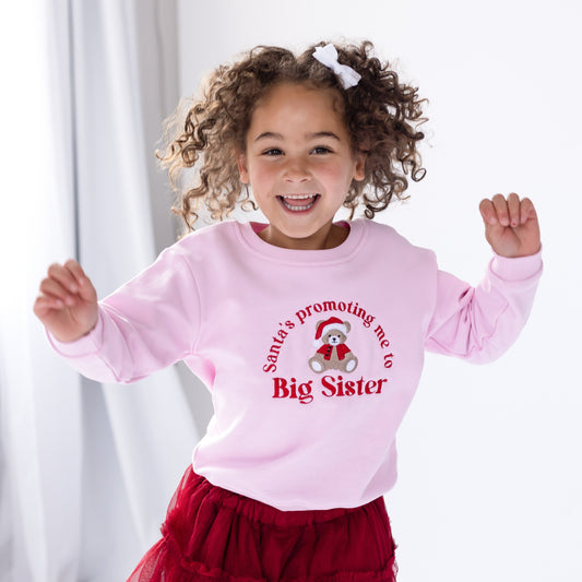 'Santa's Promoting me to Big Sister/Brother' embroidered Christmas New Baby Announcement Sweatshirt
