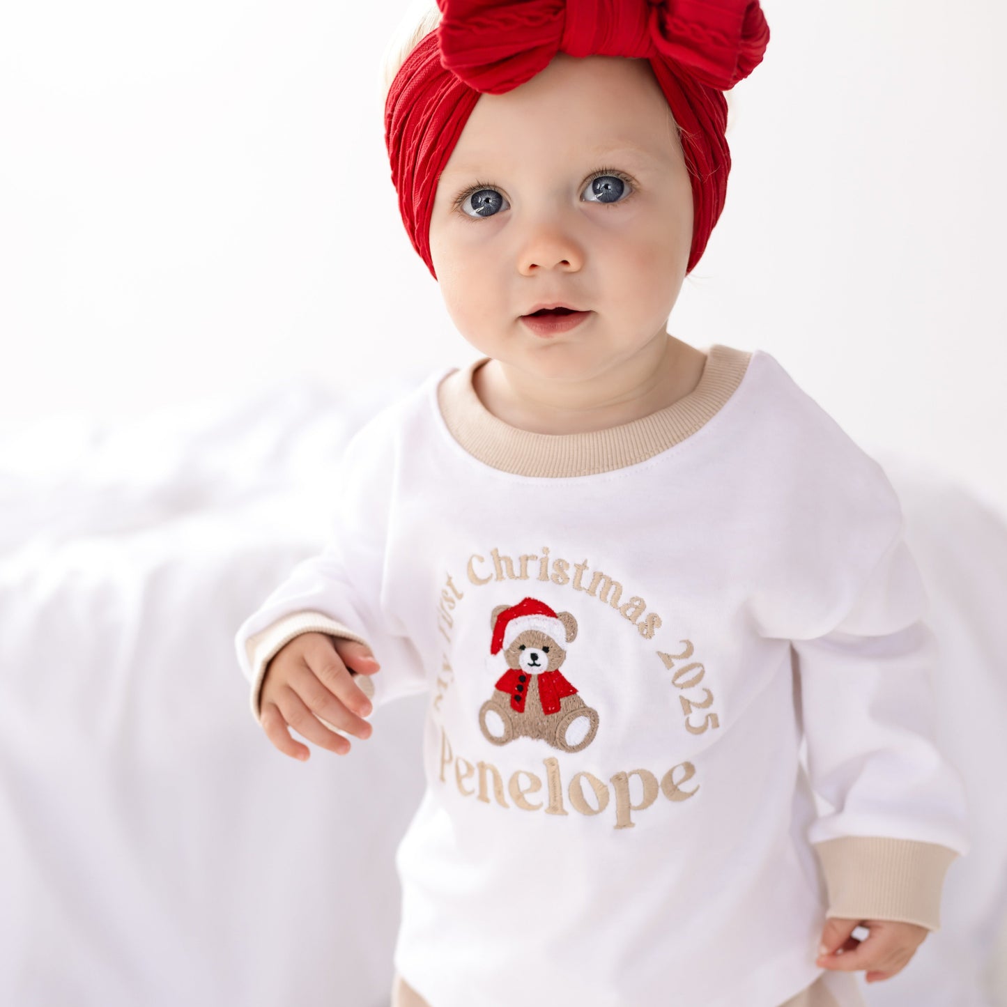 'My First Christmas' embroidered personalised bear checked pyjamas