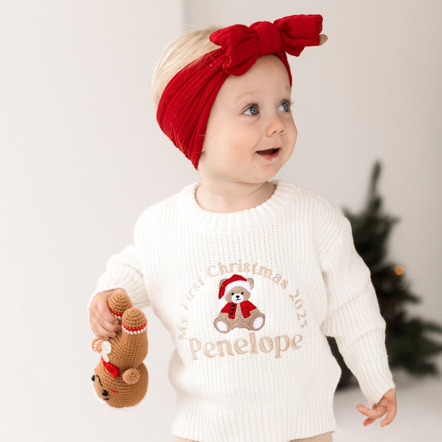'My First Christmas' Bear Personalised Embroidered knitted jumper