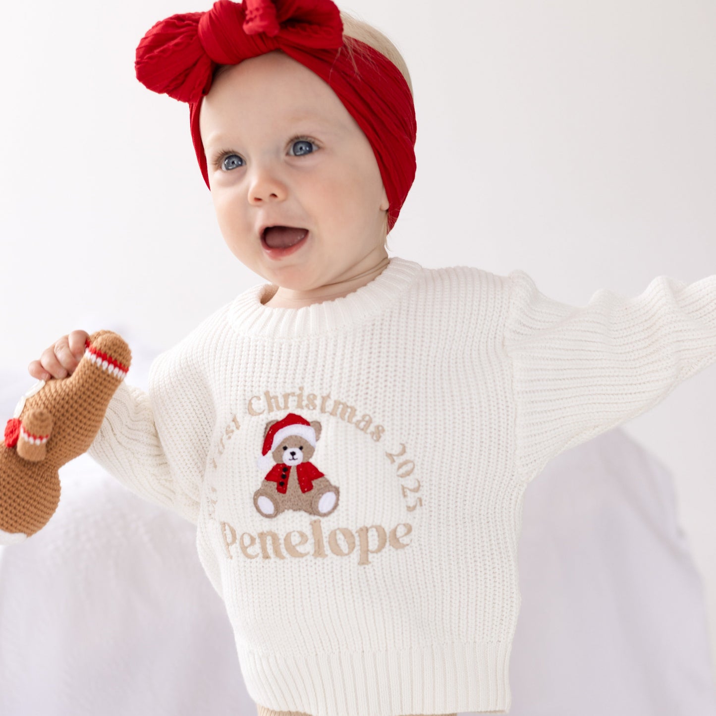 'My First Christmas' Bear Personalised Embroidered knitted jumper