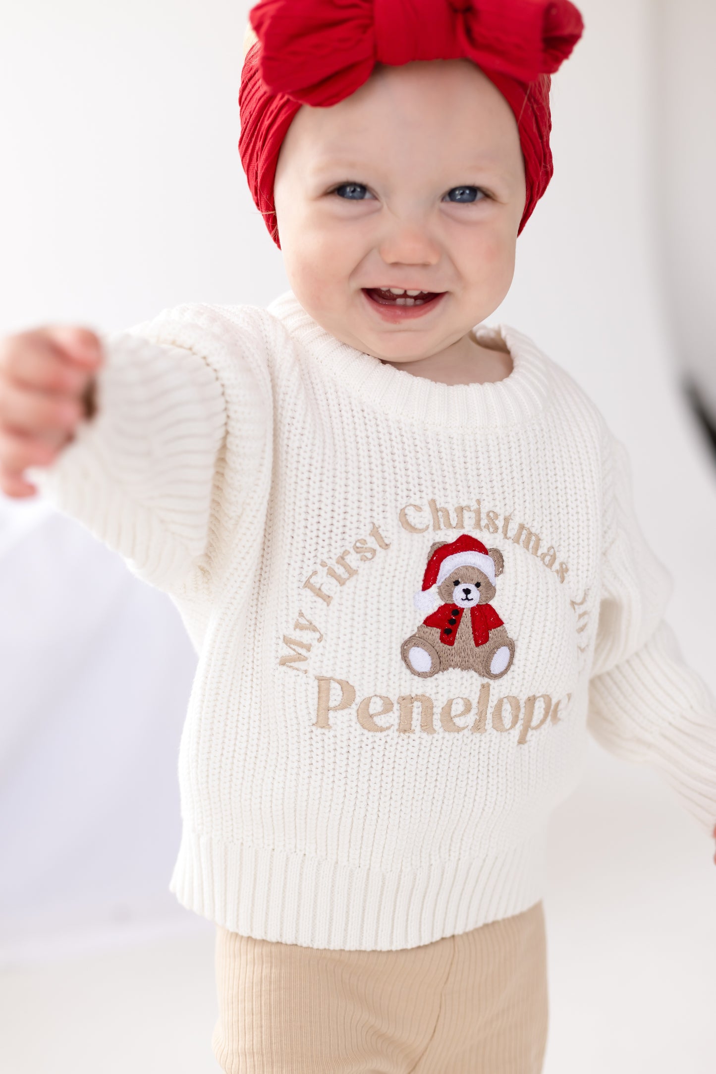 'My First Christmas' Bear Personalised Embroidered knitted jumper