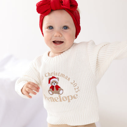 'My First Christmas' Bear Personalised Embroidered knitted jumper