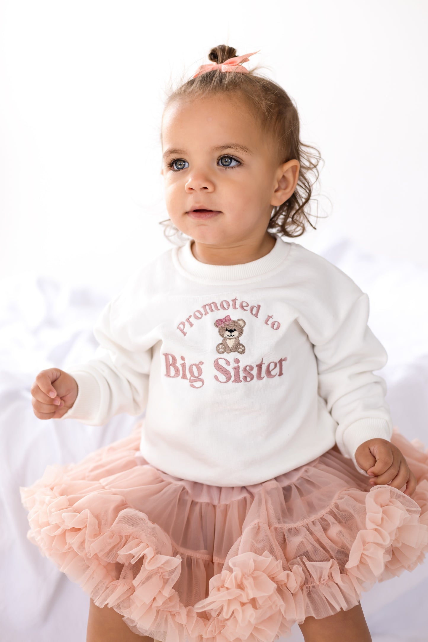'Promoted to Big Sister' embroidered bear sweatshirt