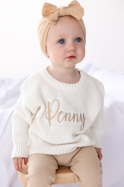 Personalised name embroidered knitted jumper