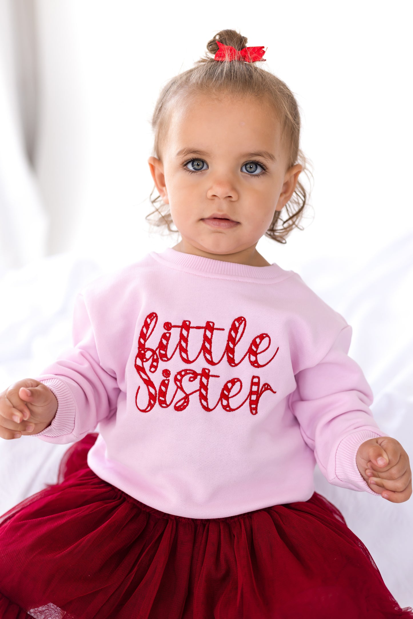 Christmas 'Big/Little Sibling' Embroidered Candy Cane Font Sweatshirt - Sister and Brother Available