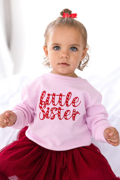 Christmas 'Big/Little Sibling' Embroidered Candy Cane Font Sweatshirt - Sister and Brother Available