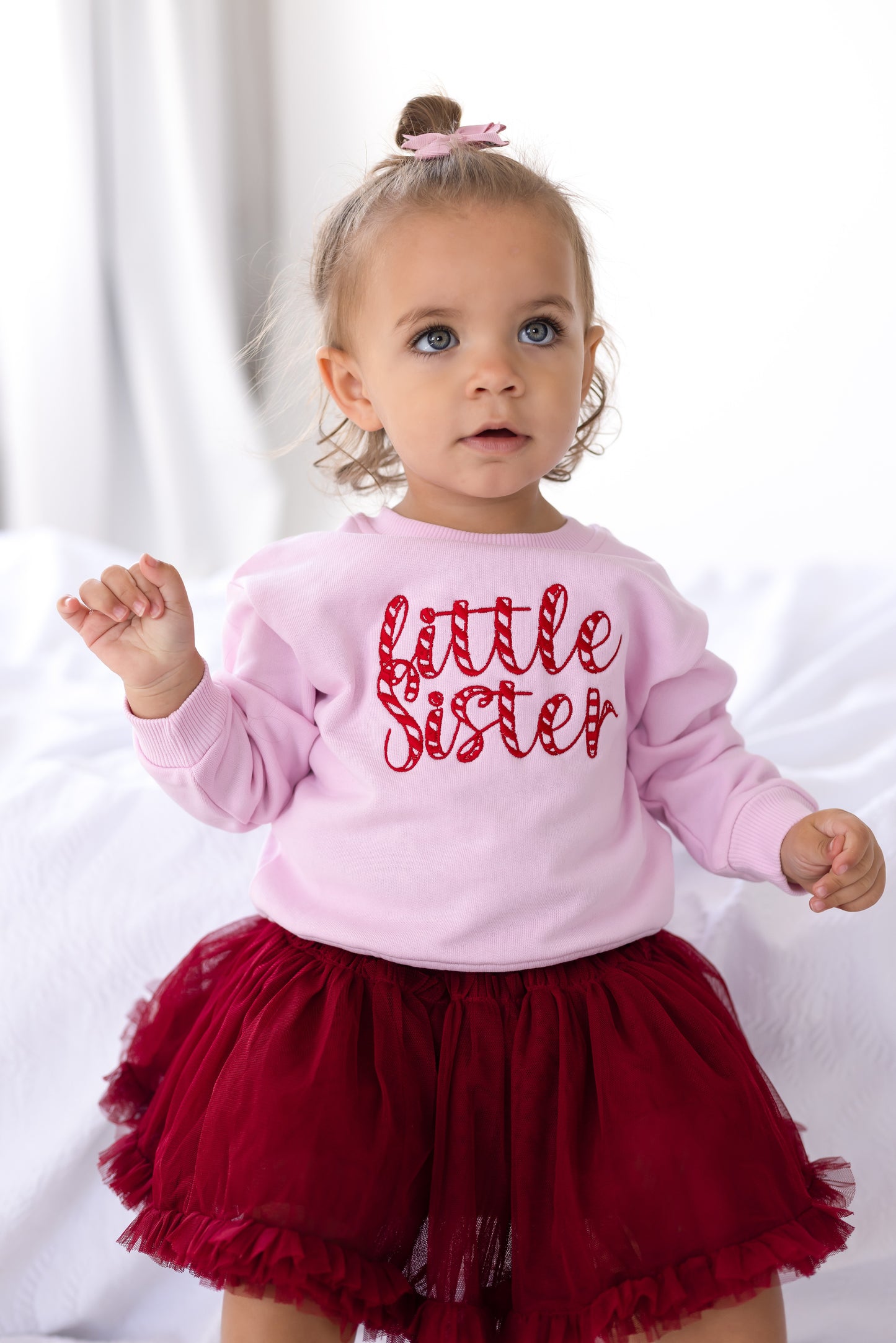 Christmas 'Big/Little Sibling' Embroidered Candy Cane Font Sweatshirt - Sister and Brother Available