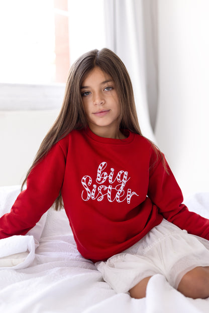 Christmas 'Big/Little Sibling' Embroidered Candy Cane Font Sweatshirt - Sister and Brother Available