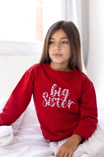 Christmas 'Big/Little Sibling' Embroidered Candy Cane Font Sweatshirt - Sister and Brother Available
