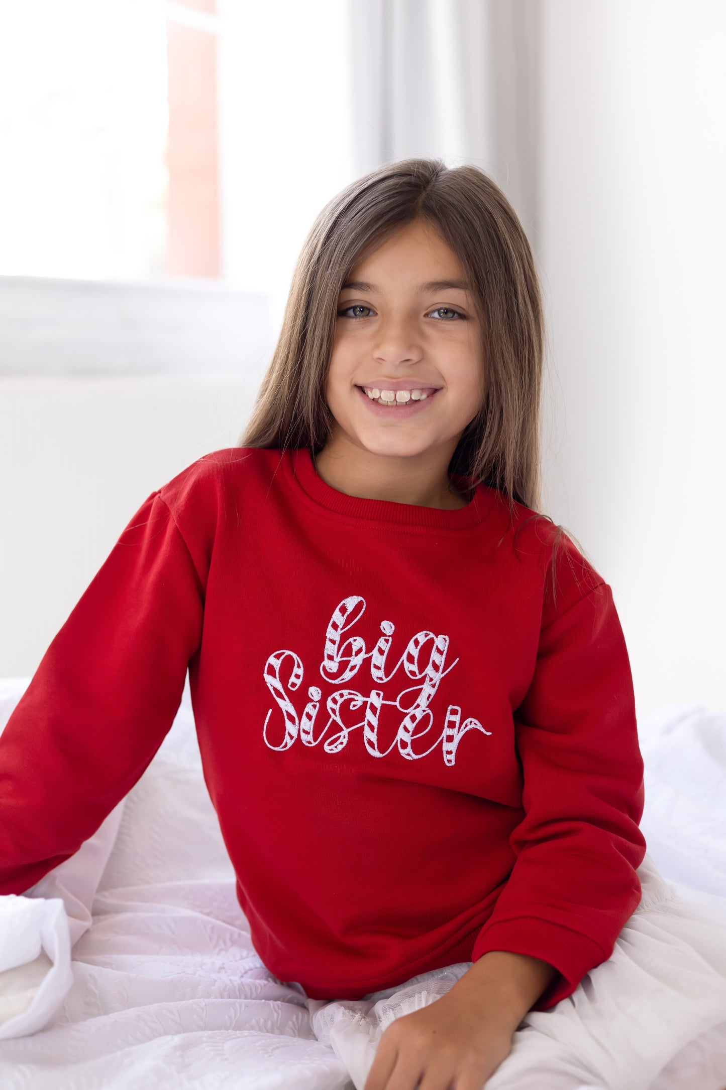 Christmas 'Big/Little Sibling' Embroidered Candy Cane Font Sweatshirt - Sister and Brother Available