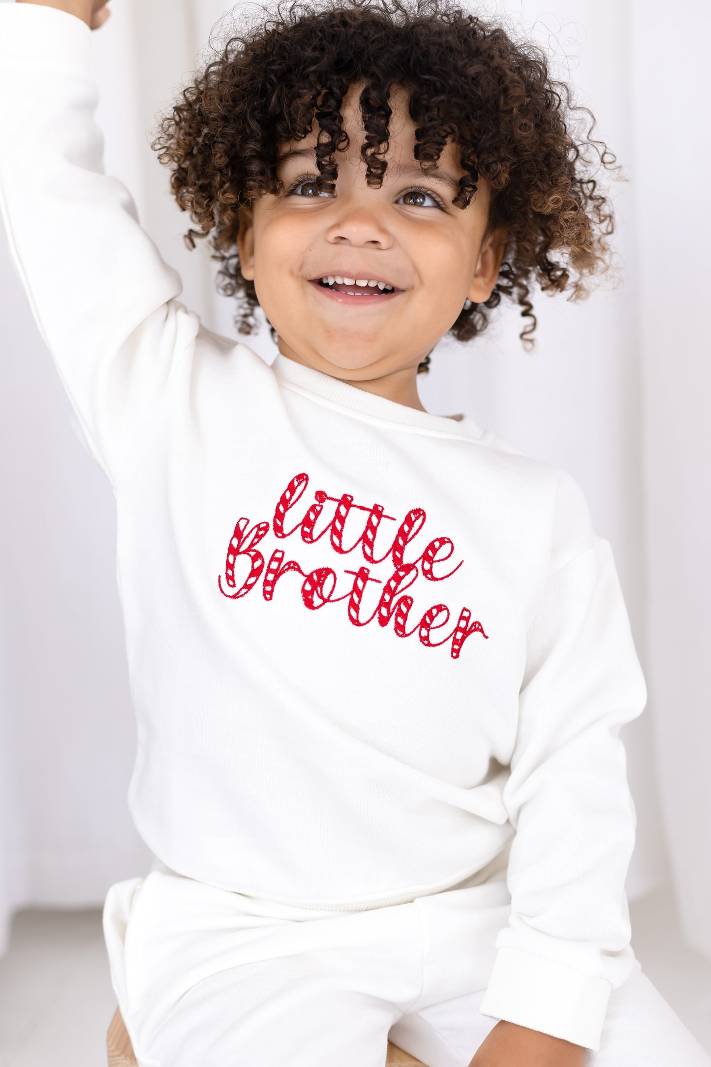 Christmas 'Big/Little Sibling' Embroidered Candy Cane Font Sweatshirt - Sister and Brother Available