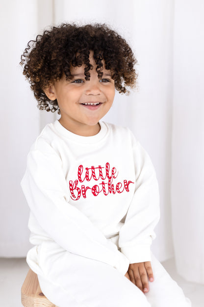 Christmas 'Big/Little Sibling' Embroidered Candy Cane Font Sweatshirt - Sister and Brother Available