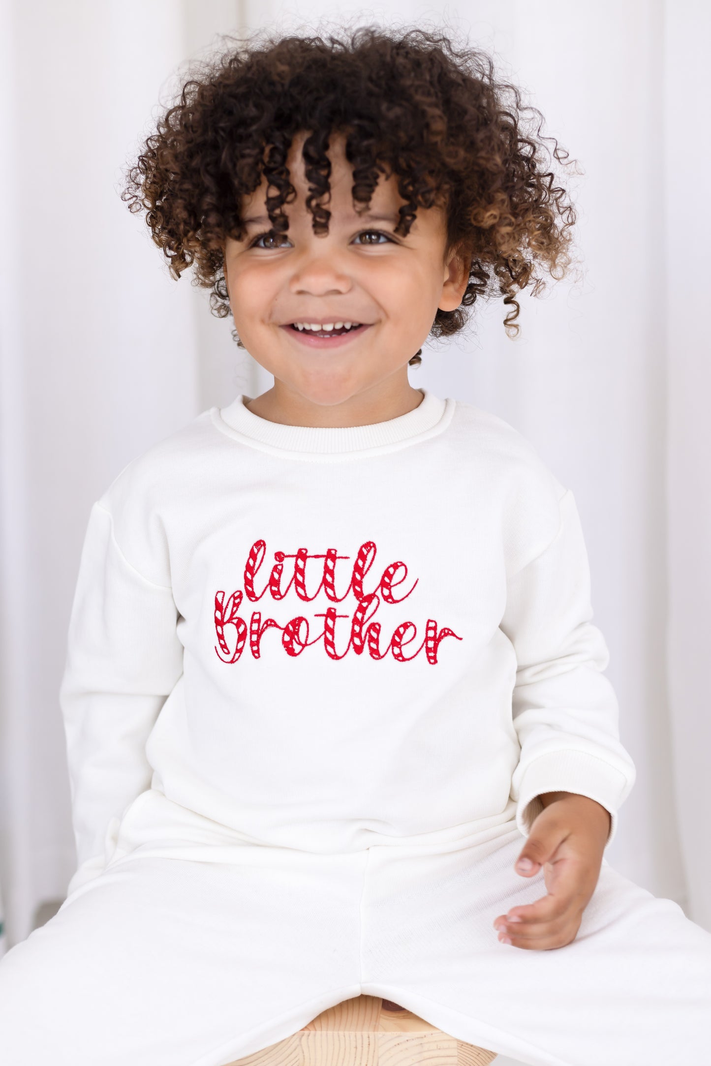 Christmas 'Big/Little Sibling' Embroidered Candy Cane Font Sweatshirt - Sister and Brother Available