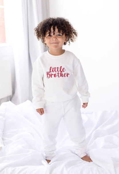 Christmas 'Big/Little Sibling' Embroidered Candy Cane Font Sweatshirt - Sister and Brother Available