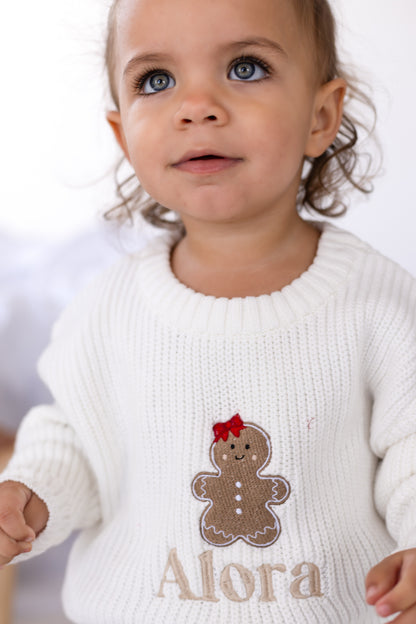 Christmas Gingerbread Embroidered Personalised Knitted Jumper