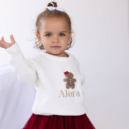 Christmas Gingerbread Embroidered Personalised Knitted Jumper