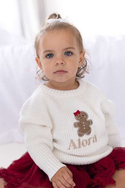 Christmas Gingerbread Embroidered Personalised Knitted Jumper