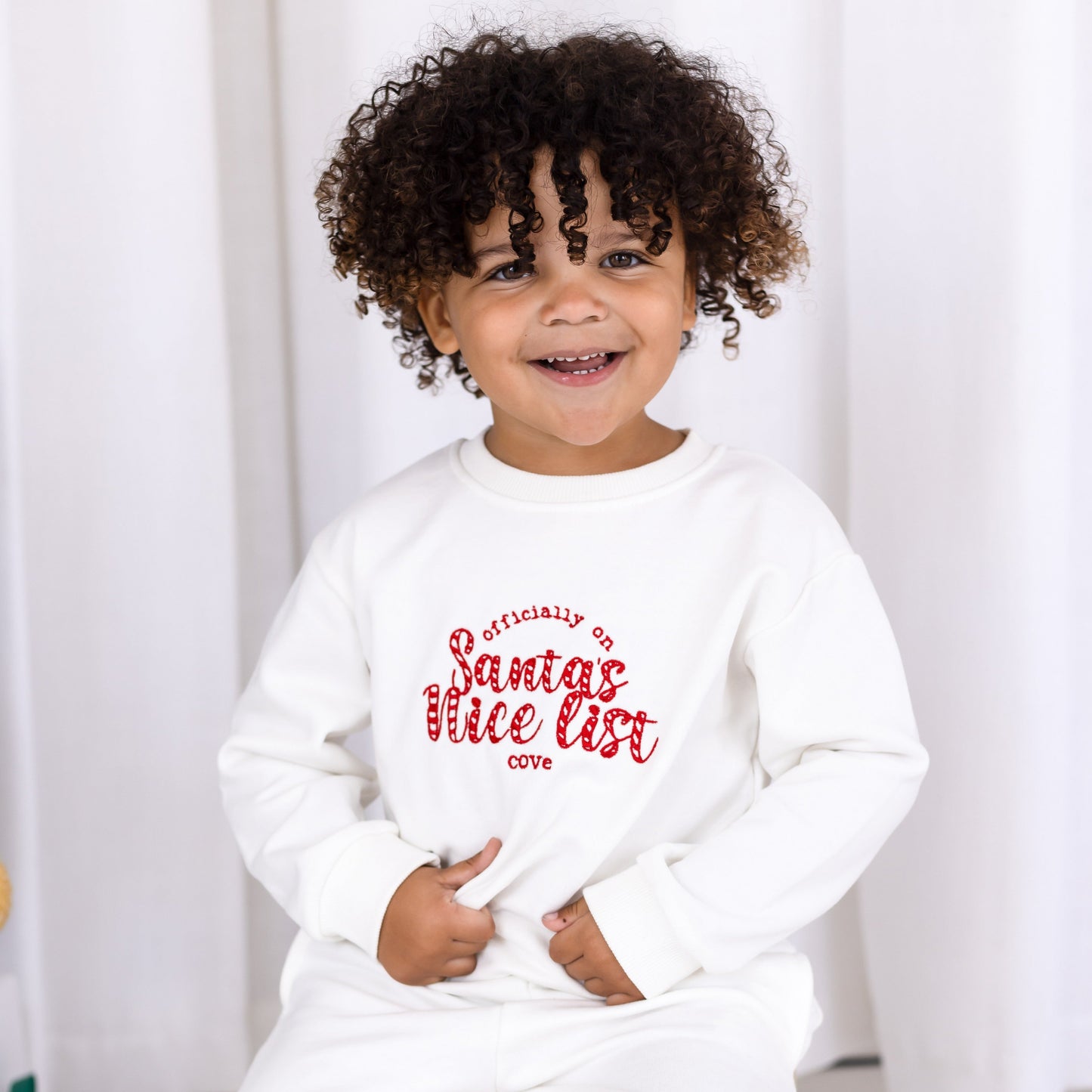 'Too cute for Santa's Naughty List' Christmas Candy Cane Embroidery Sweatshirt