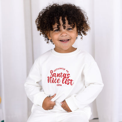 'Too cute for Santa's Naughty List' Christmas Candy Cane Embroidery Sweatshirt