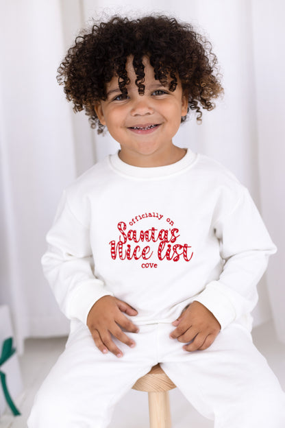 'Too cute for Santa's Naughty List' Christmas Candy Cane Embroidery Sweatshirt