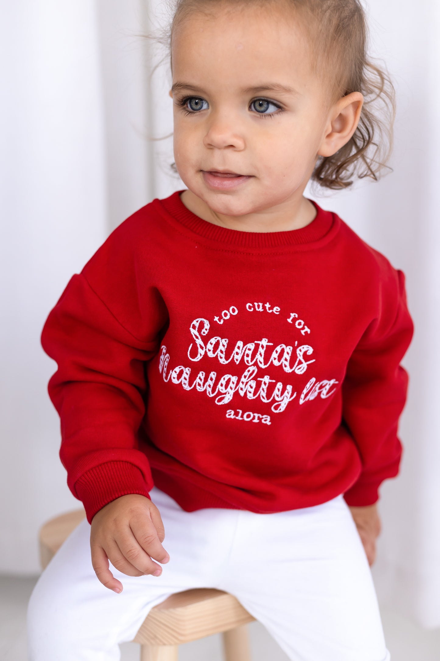 'Too cute for Santa's Naughty List' Christmas Candy Cane Embroidery Sweatshirt