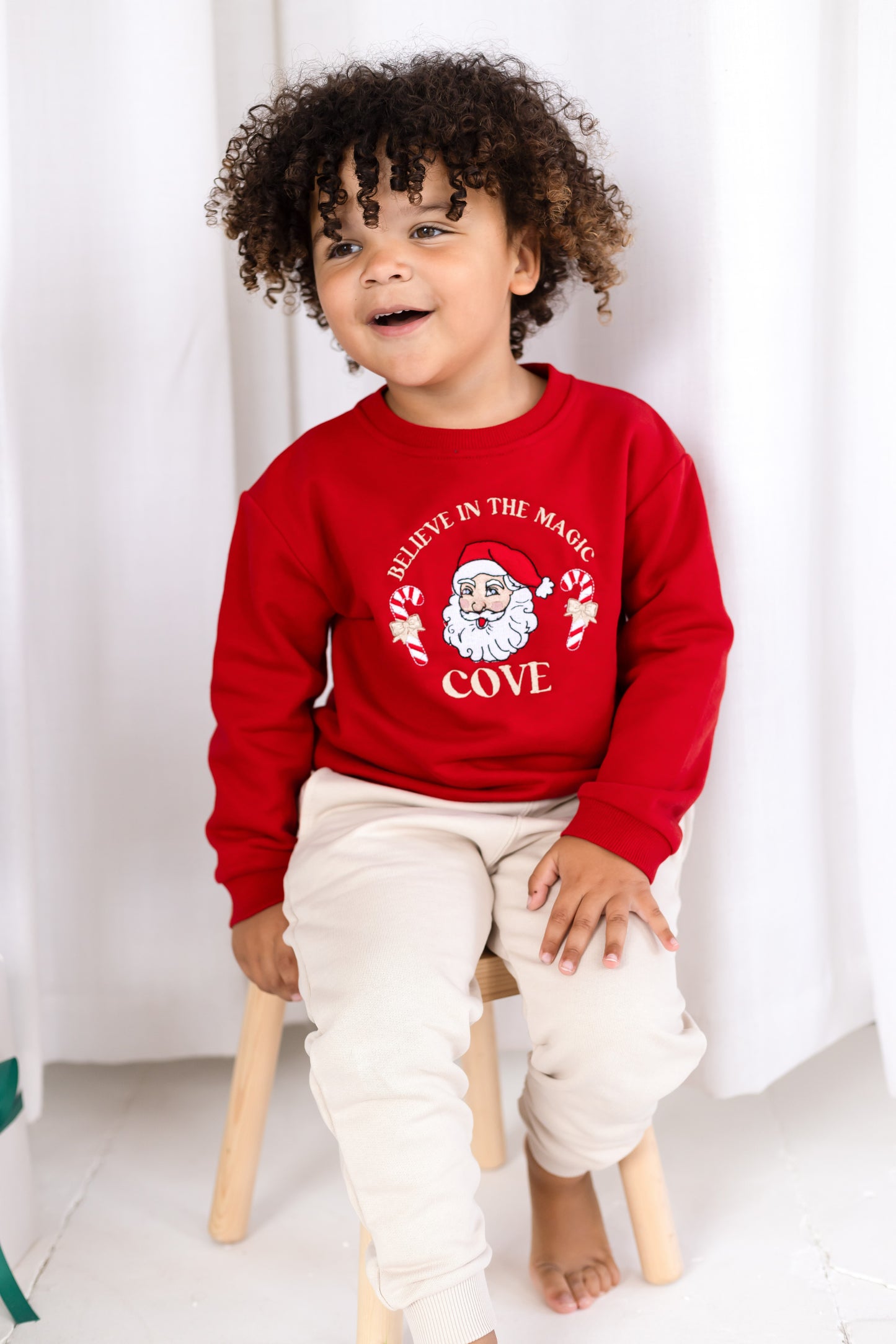 Vintage Santa and Candy Cane Embroidered Personalised Christmas Sweatshirt Jumper