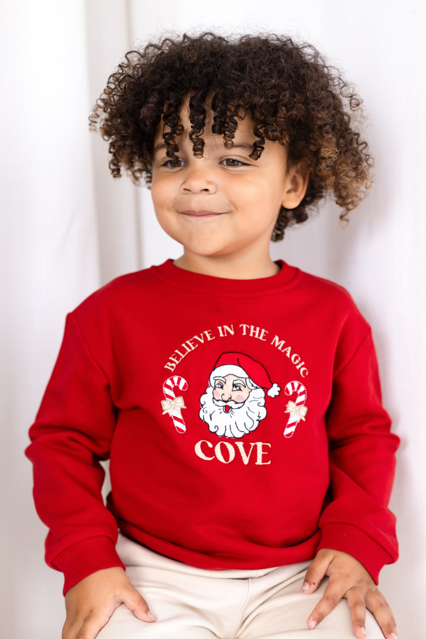 Vintage Santa and Candy Cane Embroidered Personalised Christmas Sweatshirt Jumper