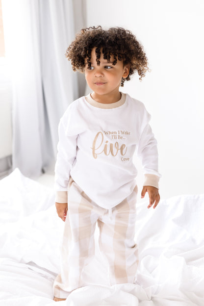 'When i wake' embroidered personalised checked birthday pyjamas