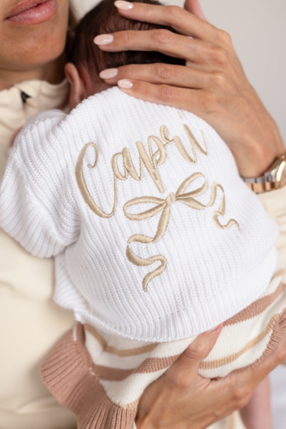 Personalised Bow Embroidered New Baby Cardigan