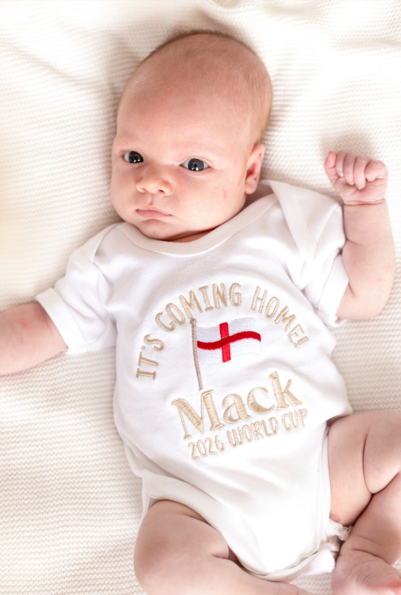 'My First World Cup' personalised embroidered name football babygro
