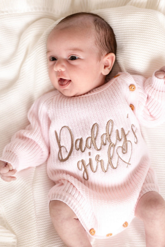 Daddy's Girl/Boy or Mama's Girl/Boy Embroidered Long Sleeve Romper